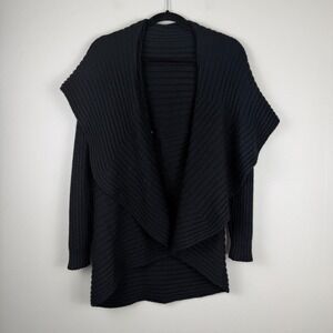 Peruvian Imports Sweater Women's L Black Long Sleeve Open Front Ribbed Cardigan
